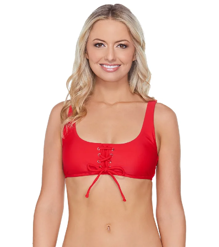 Raisins Women's Bermuda Solids Lace Up Bikini Top Red