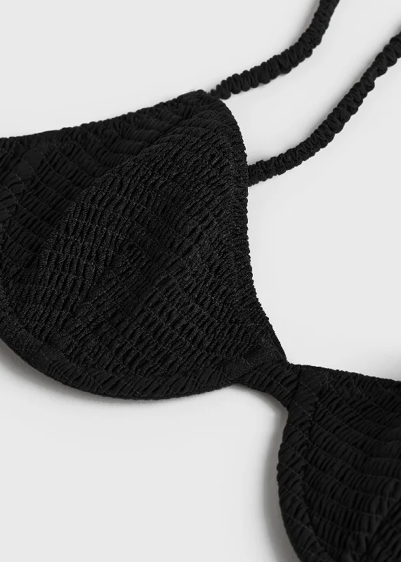 Smocked half-cup bikini top black