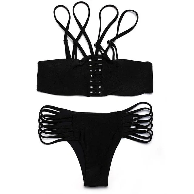 Trangel bikni high waist swimsuit women halter string strappy bikini set swimwear women Bandage bathing suit maillot de bain