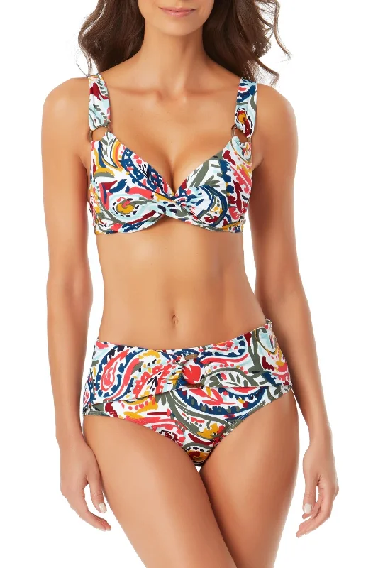 Watercolour Paisley Underwire Twist Front Bikini Swim Top