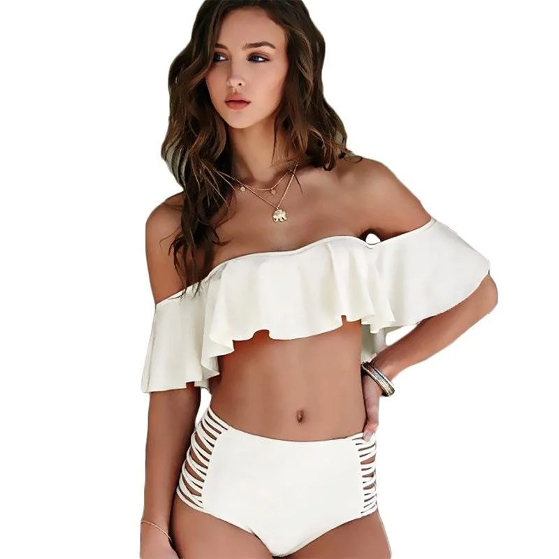 sexy Ruffled Bikini High Waist Strapless Swimwear