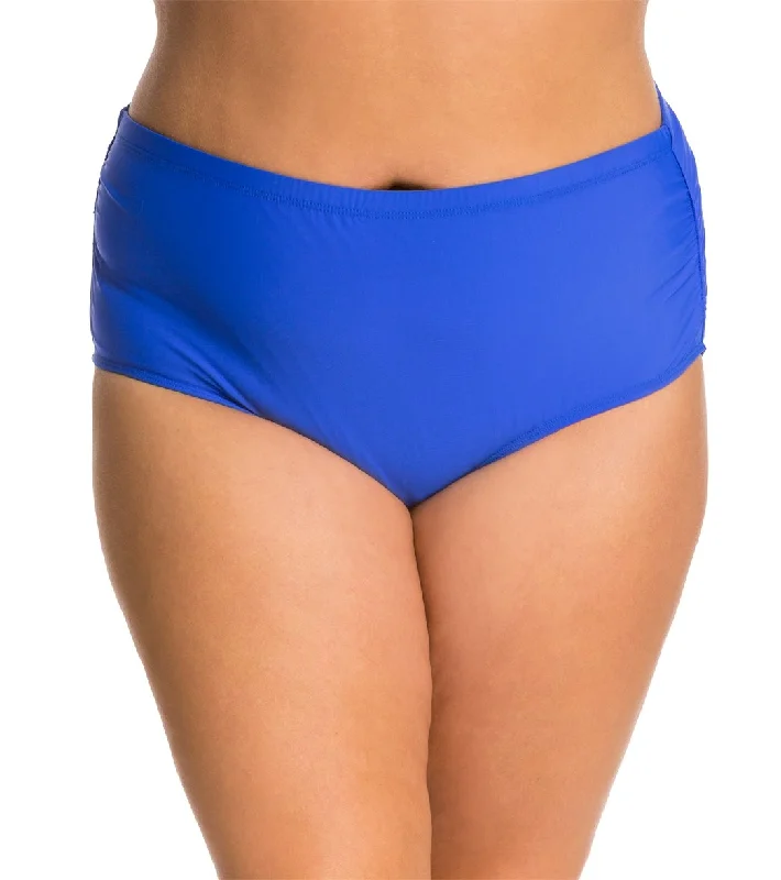 Athena Plus Size Cabana Solids Mid-Waist Shirred Side Bottom