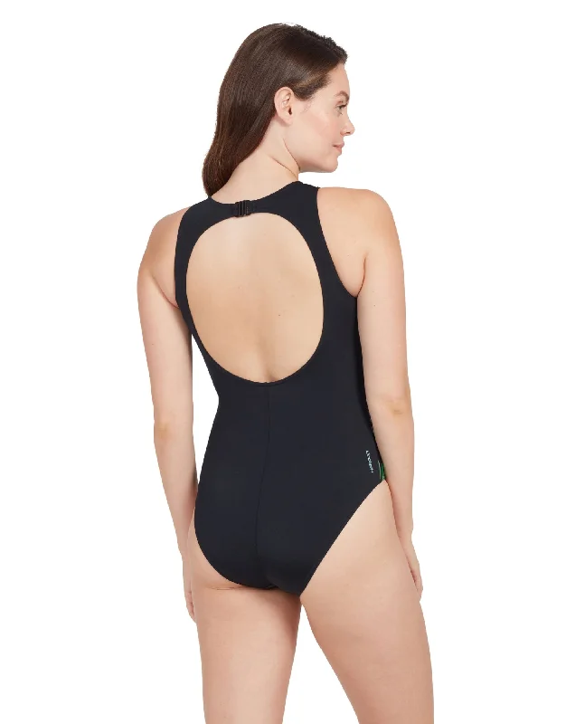 Botanica Hi Front Swimsuit - Black/Green