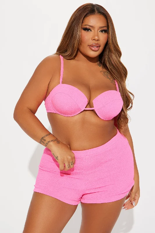 Catrina Underwire 3 Piece Boyshort Bikini - Hot Pink