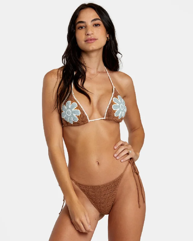 Cotton Crochet Halter Triangle Bikini Top - Sienna