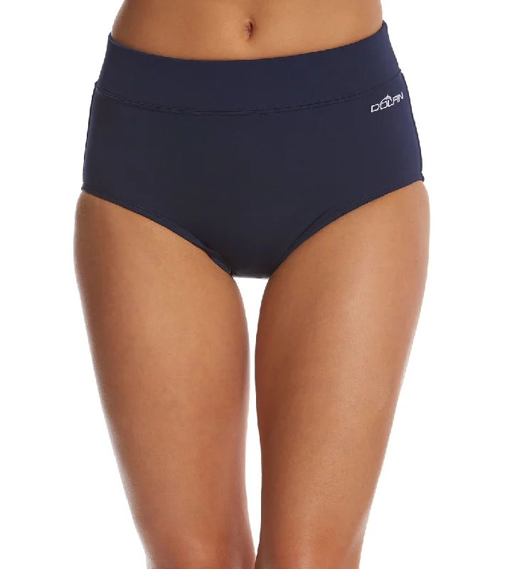 Dolfin Solid High Waisted Conservative Cut Brief Swimsuit Navy