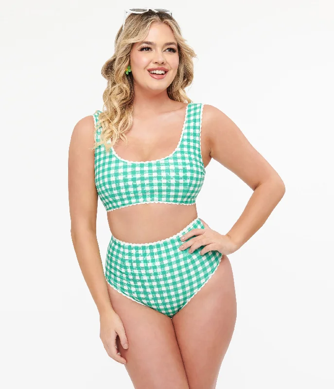 Green & White Gingham Bikini Bottoms