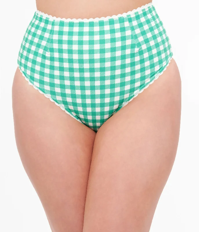 Green & White Gingham Bikini Bottoms