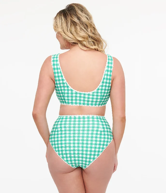 Green & White Gingham Bikini Bottoms