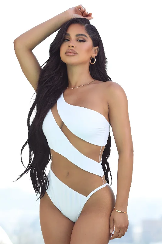 Island Hideout Cutout Mesh One Piece Swimsuit - White