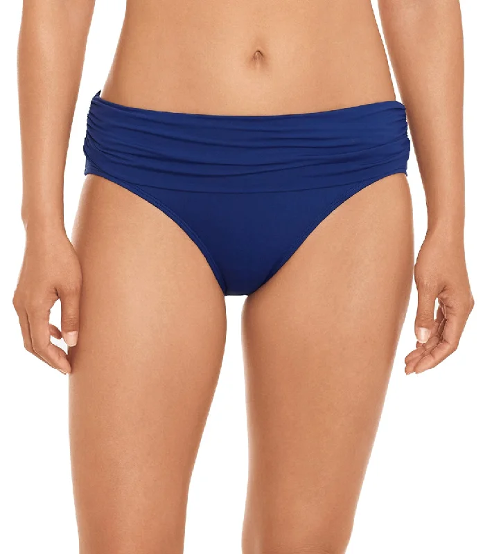 Lauren Ralph Lauren Women's Beach Club Solids Wide Shirred Banded Hipster Bikini Bottom Sapphire