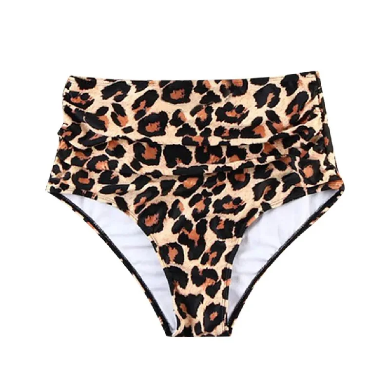 Leopard Print High-Waisted  Full Coverage Bikini Bottoms