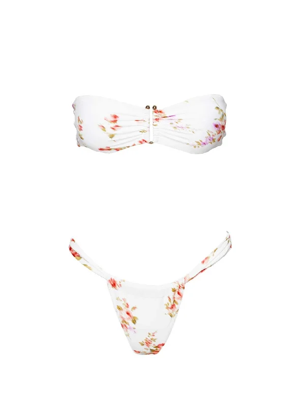 Lizzey Ruched Bikini Bottoms White Floral