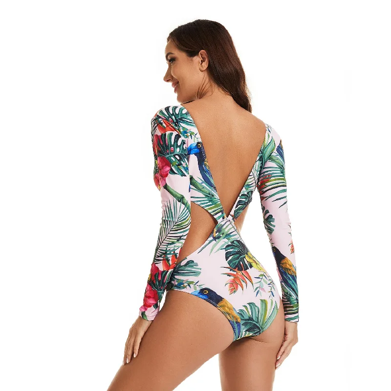 Lulunesy Women’s Long Sleeve Rash Guard One Piece Printed Swimsuit