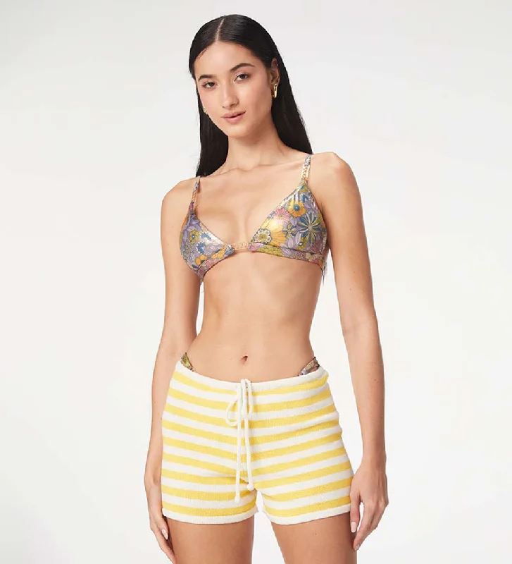 Maddy Yellow Knitted Stripes Short