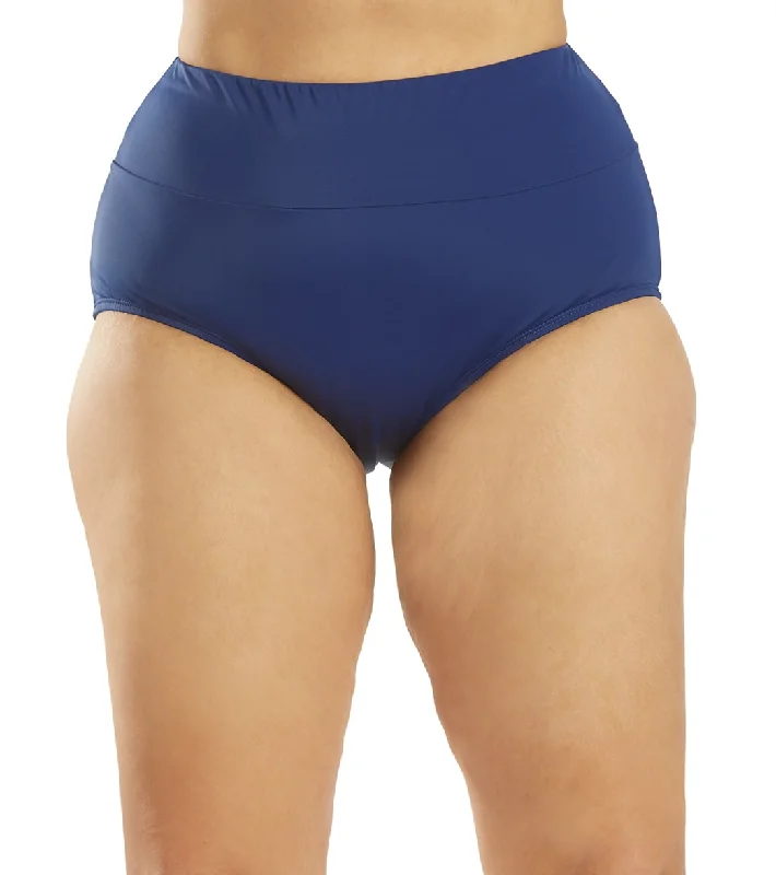 Maxine Plus Size Wide Band Full Bikini Bottom Navy