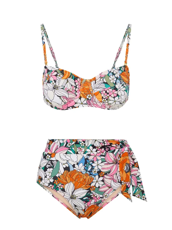 Nellie Top + Side Tie High Waist Bottom in Tropical Garden