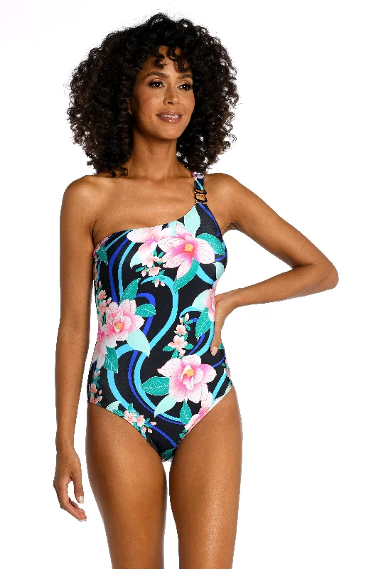 Nightfall Blooms One Shoulder One Piece - FINAL SALE