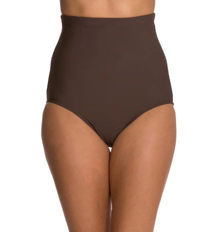 Penbrooke Swimwear Solid Ultra High Waist Pant Bikini Bottom Brown