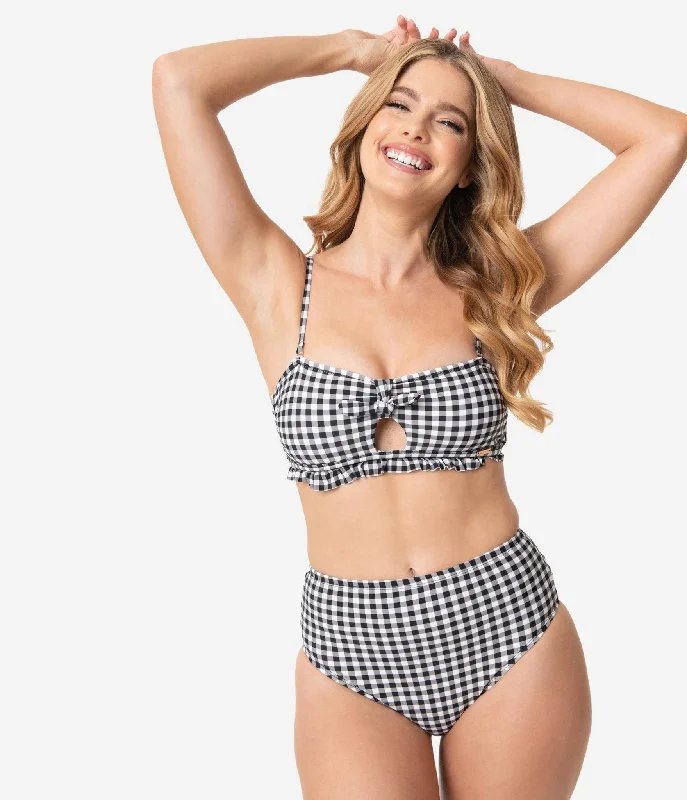 Pin-Up Style Black & White Gingham Swim Bottom