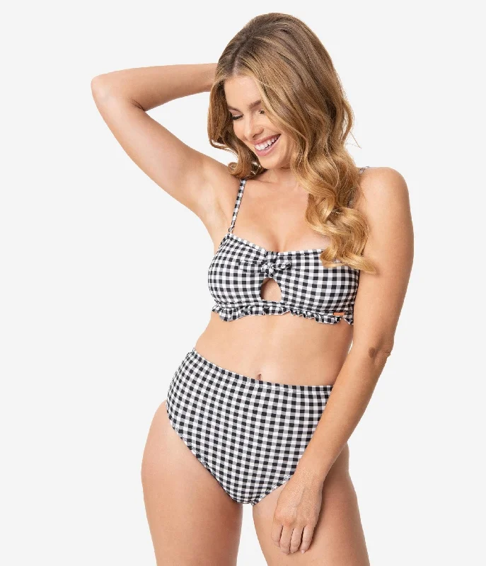 Pin-Up Style Black & White Gingham Swim Bottom