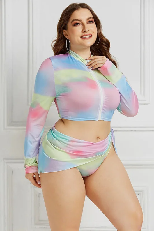 Plus Dreamy Gradient Smudge Long Sleeve Swimsuit Rash Guard Set