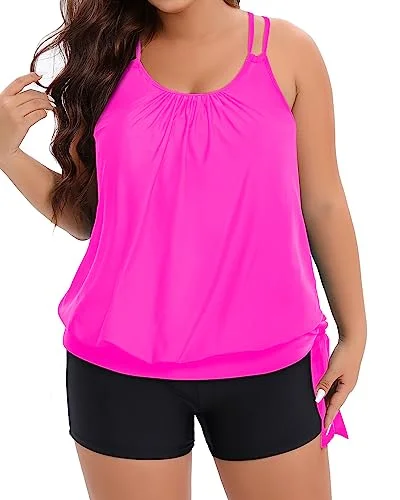 Plus Size Blouson Two Piece Tankini Swimsuits