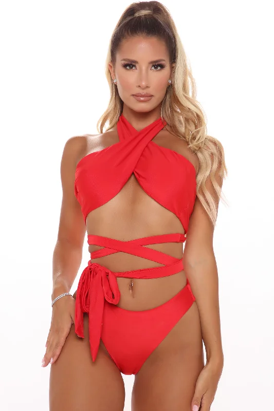 Pool Side Bae Wrapped Two Piece Swimsuit  - Red