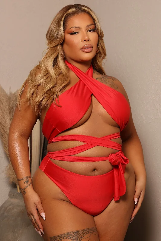 Pool Side Bae Wrapped Two Piece Swimsuit  - Red