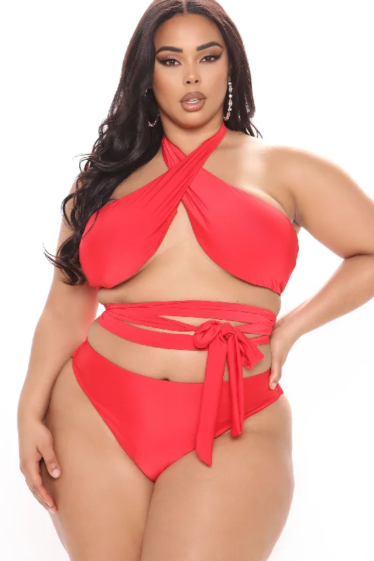 Pool Side Bae Wrapped Two Piece Swimsuit  - Red