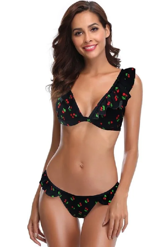 Ruffles Flounce Printing Low Waisted Bikini