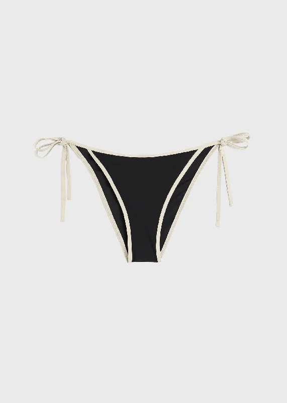 Stripe tie bikini bottoms black