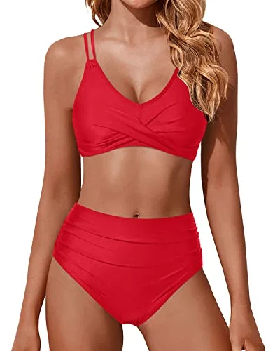 Push Up Wrap Slimming Two Piece Swimsuits For Women-Red