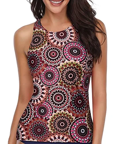 Push Up Bra High Neck Tankini Top For Women-Mandala