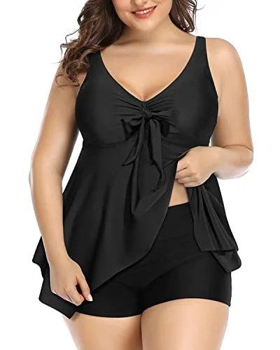 Plus Size Tankini Swimsuits For Women With Shorts Bathing Suits-Black