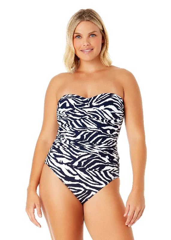 Women's Zebra Shadow Twist Front Shirred One Piece Swimsuit