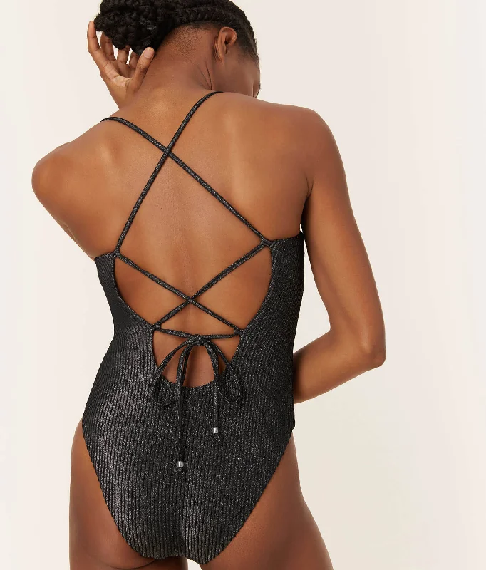 The Fiji One Piece - Ribbed Glitter - Black - Long Torso