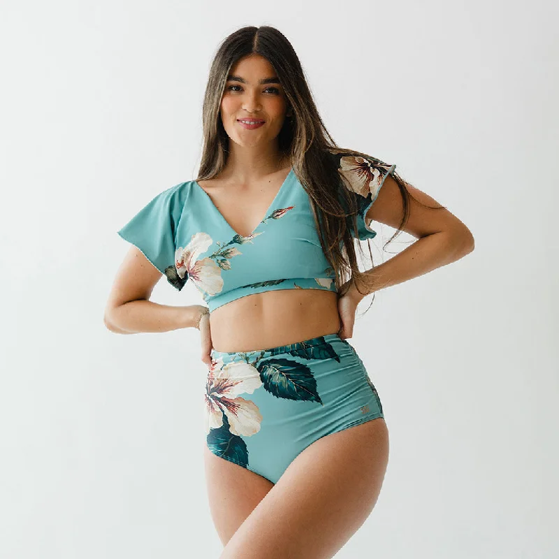 Turquoise Rica Ruched High-Waisted Bottoms