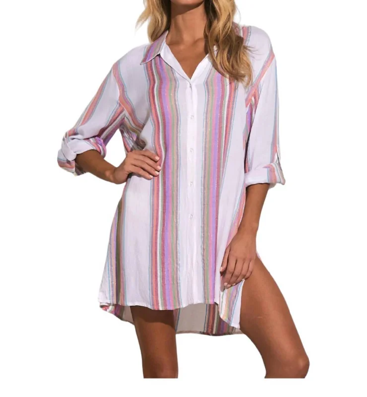 Bermuda Boyfriend Cover Up Shirt In Multi Stripe