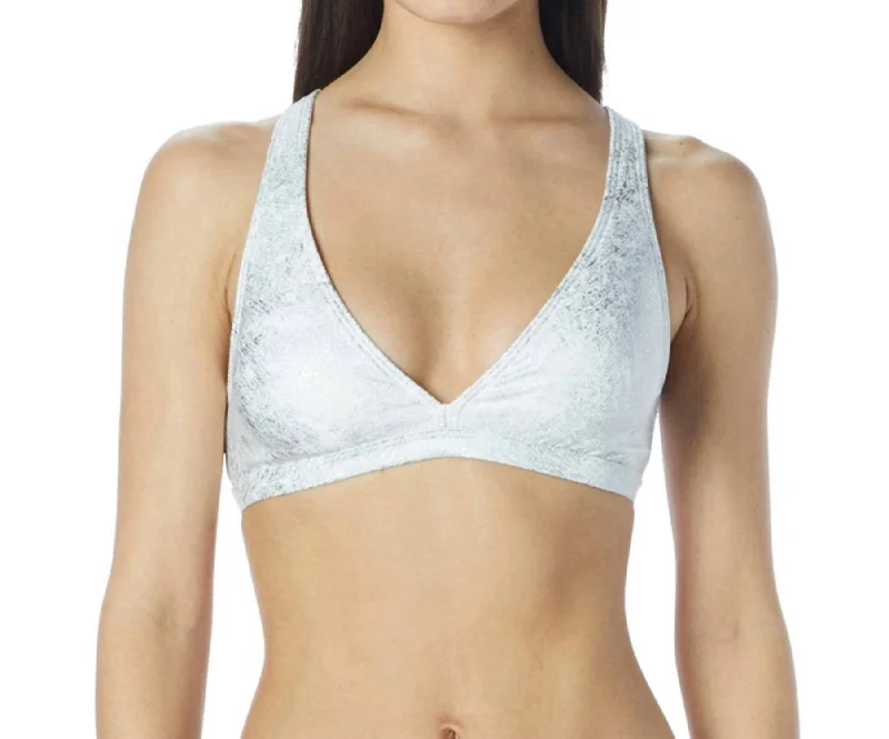 Deluxe Strappy Back Triangle Bikini Top In Cmv White