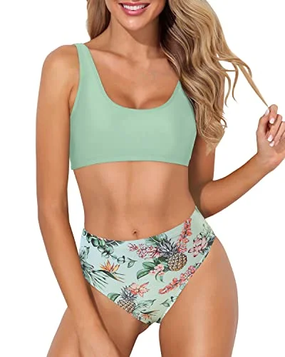 High Waisted Bathing Suit with Bottoms Retro Two Piece Vintage Swimsuit for Women