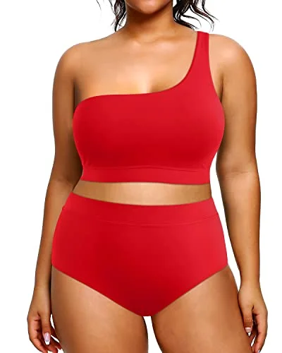 High Waisted One Shoulder 2 Piece Swimsuits Plus Size Bikini