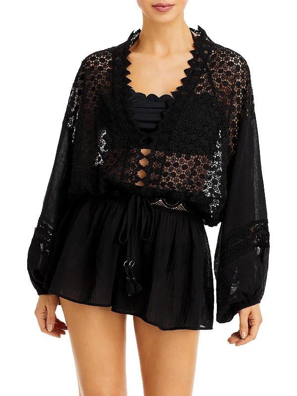 Hilary Womens Crochet Romper Cover-Up