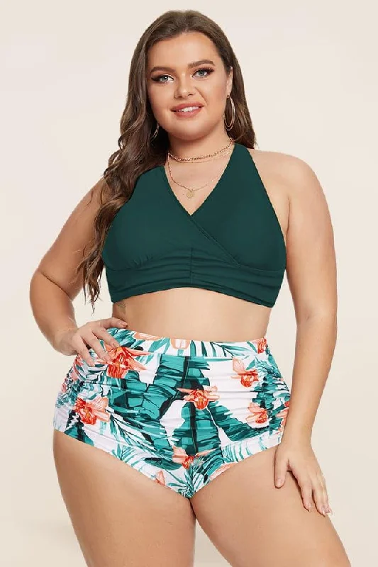 HN Separated Swimsuit Cross Back Padded Tops+High Waist Briefs