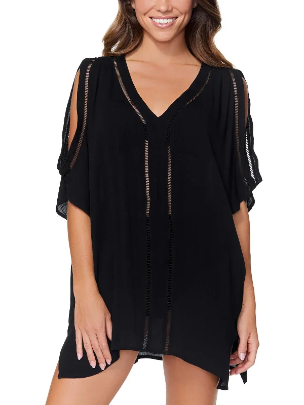 Juniors Womens Cold Shoulder Caftan Cover-Up