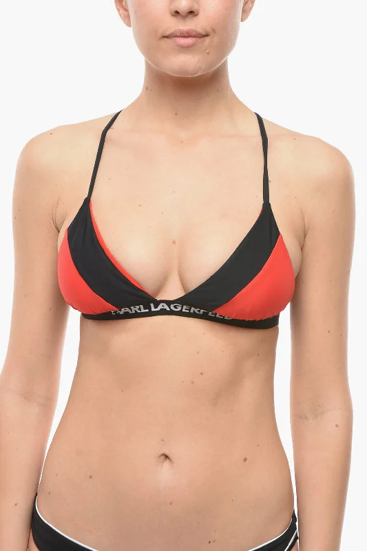 Karl Lagerfeld Two-Tone Triangle Bikini Top with Logoed Band