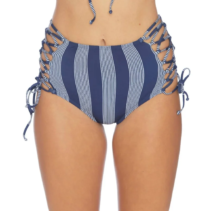 Lace Up High Waist Bikini Bottom In Long Lines Navy