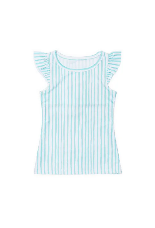 Mini Eve - Girls Ruffle Swim Top - Sea Glass Stripe | Sea Glass Stripe