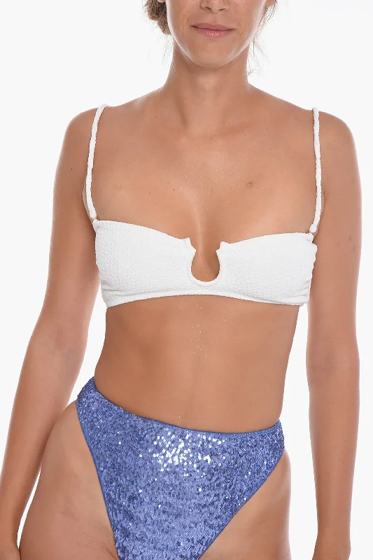 Nanushka Seersucker Fabric Bandeau MAHY Bikini Top with Frontwire