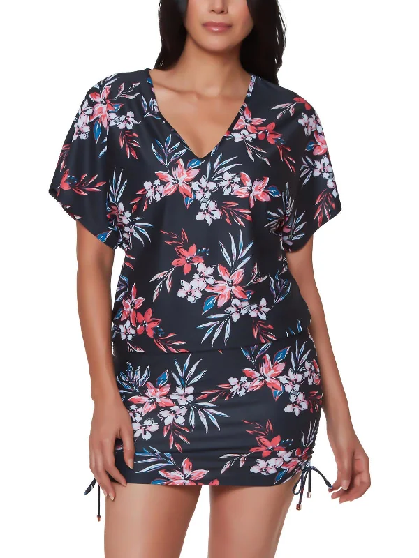 Tropical Escape Womens Floral Print Dress Cover-Up